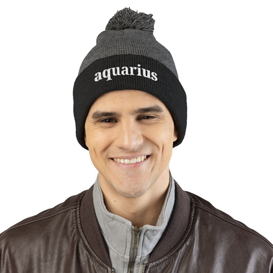 Aquarius Embroidered Pom-Pom Knit Cap