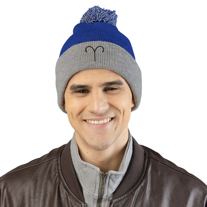 Aries Embroidered Pom-Pom Knit Cap
