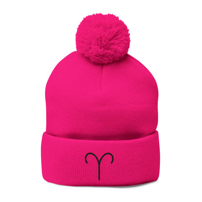 Aries Embroidered Pom-Pom Knit Cap