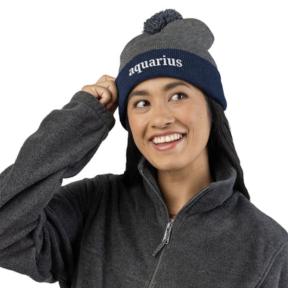 Aquarius Embroidered Pom-Pom Knit Cap
