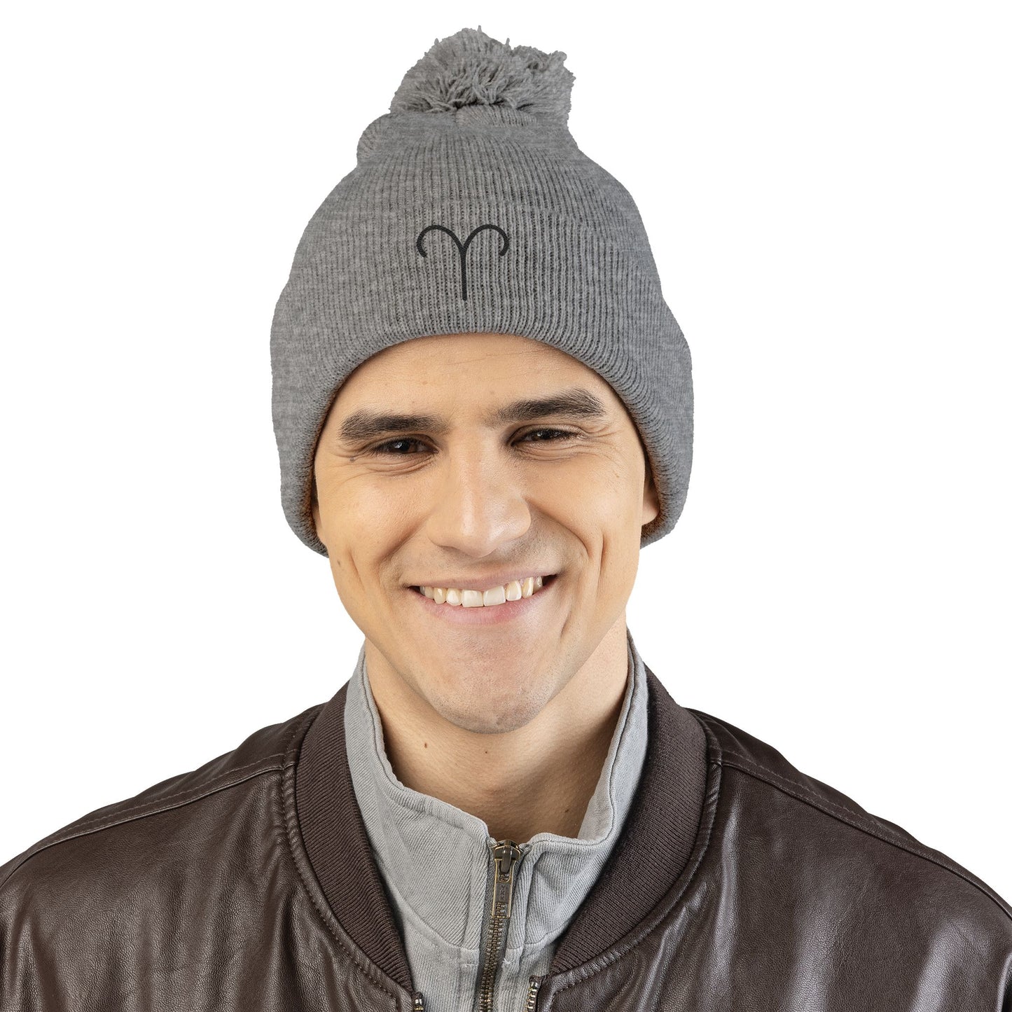 Aries Embroidered Pom-Pom Knit Cap
