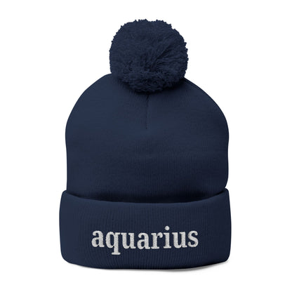 Aquarius Embroidered Pom-Pom Knit Cap