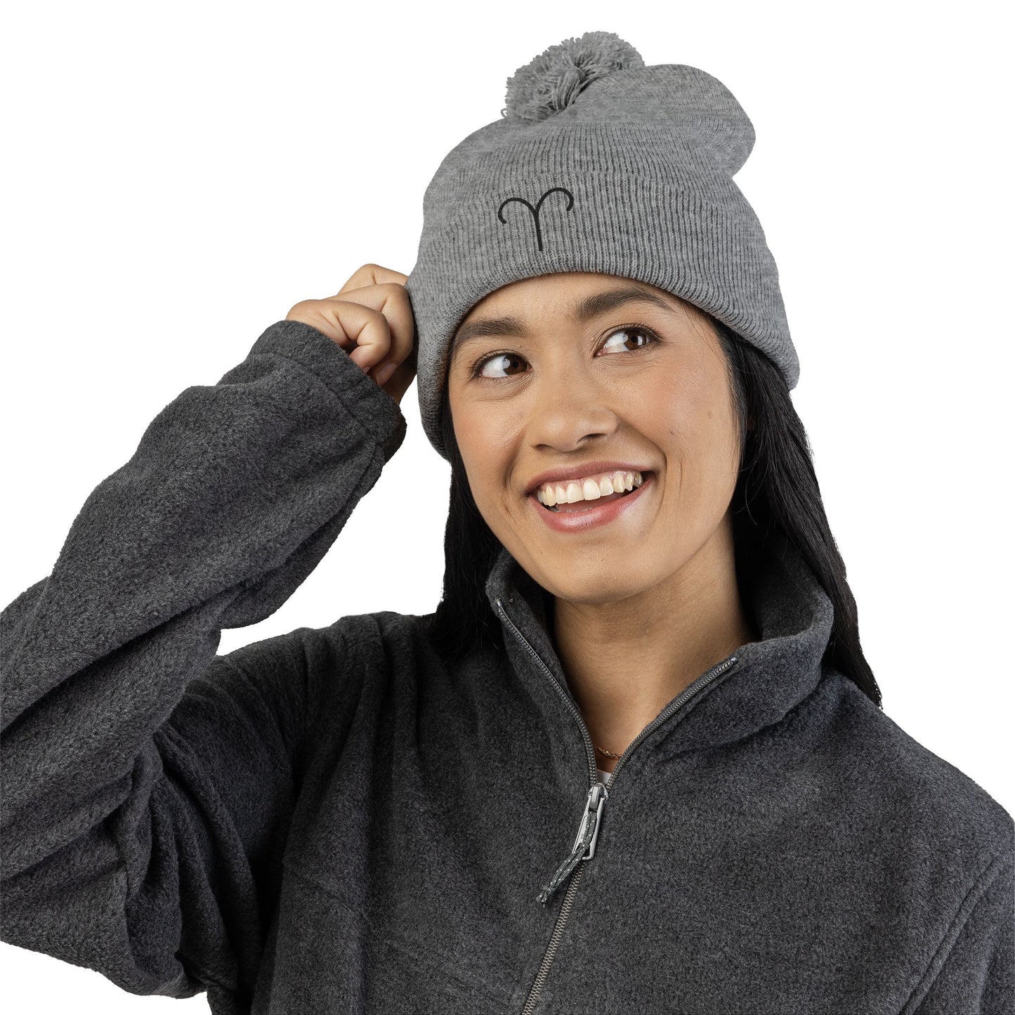 Aries Embroidered Pom-Pom Knit Cap