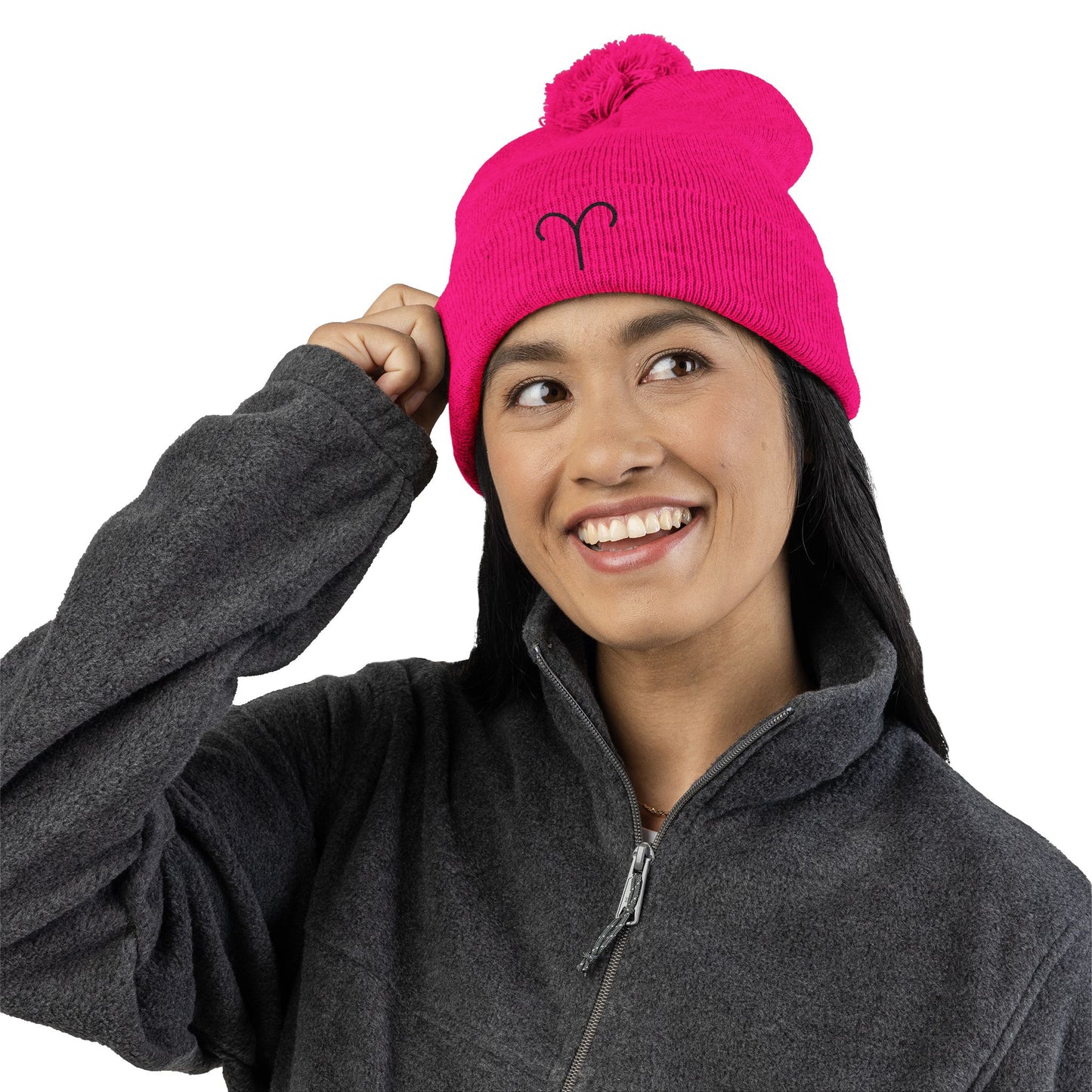 Aries Embroidered Pom-Pom Knit Cap