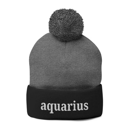 Aquarius Embroidered Pom-Pom Knit Cap