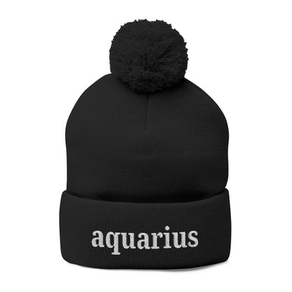 Aquarius Embroidered Pom-Pom Knit Cap