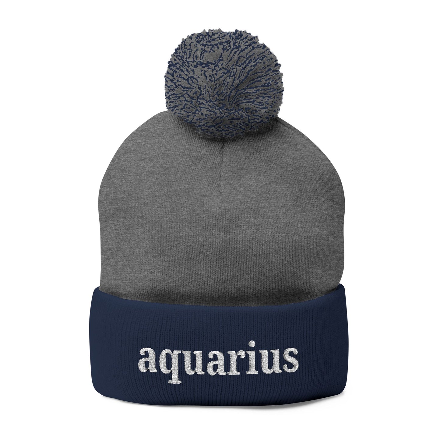 Aquarius Embroidered Pom-Pom Knit Cap
