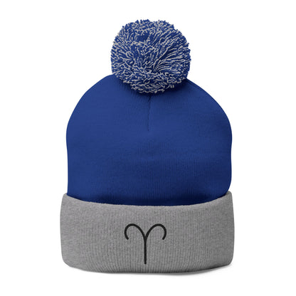 Aries Embroidered Pom-Pom Knit Cap