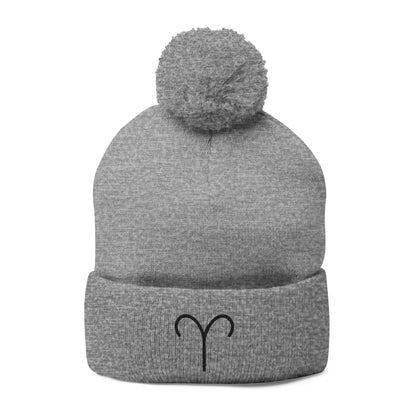 Aries Embroidered Pom-Pom Knit Cap